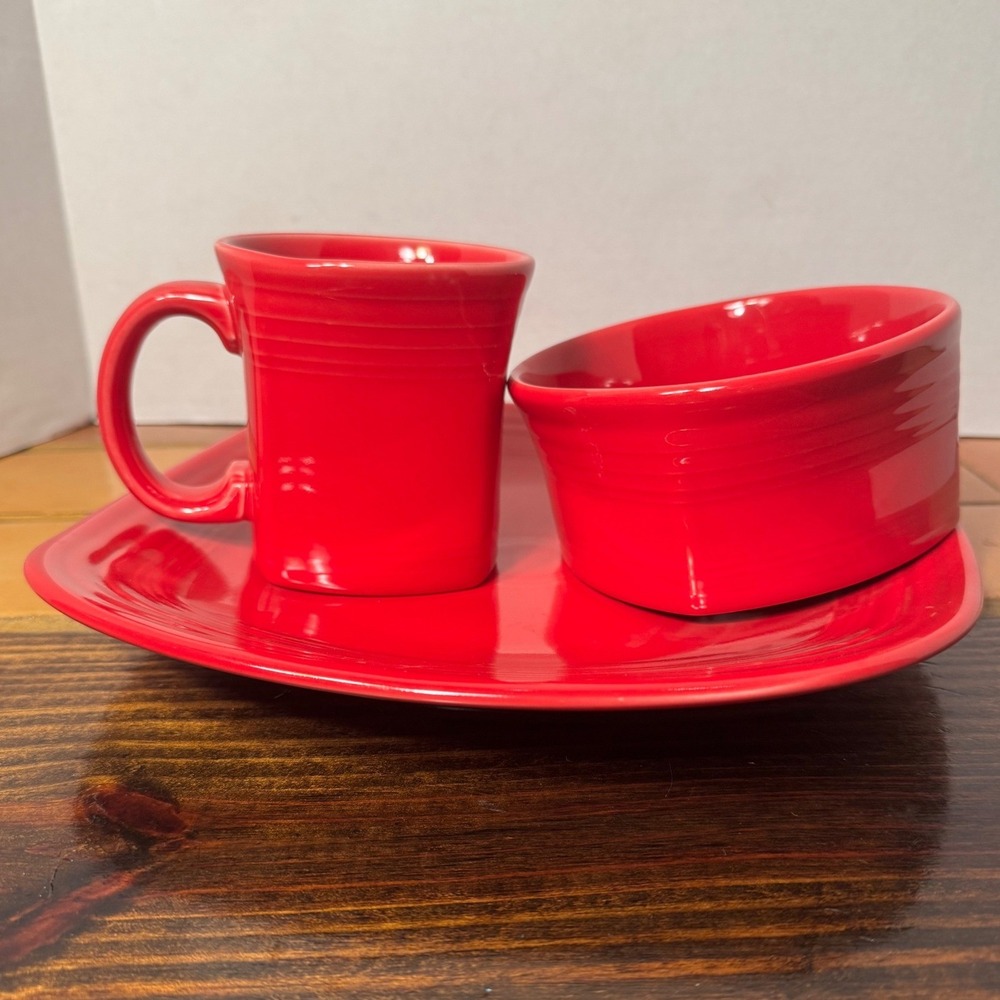 Fiesta Scarlet Red 3 Piece Set Square Plate Mug and Bowl Fiestaware USA
